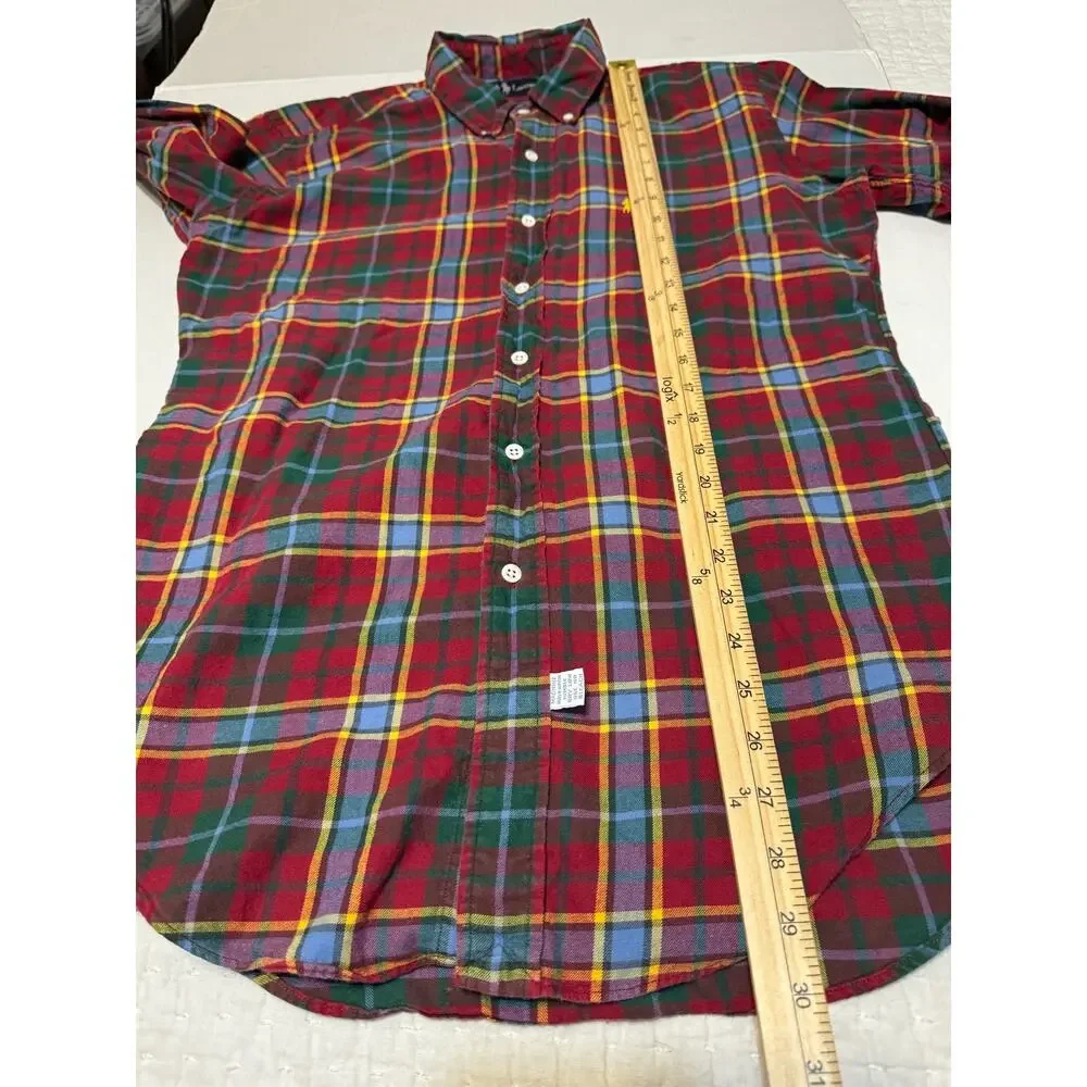 Ralph Lauren Classic Fit Plaid Flannel Button Down Shirt‎ Pony Logo Maroon Multi